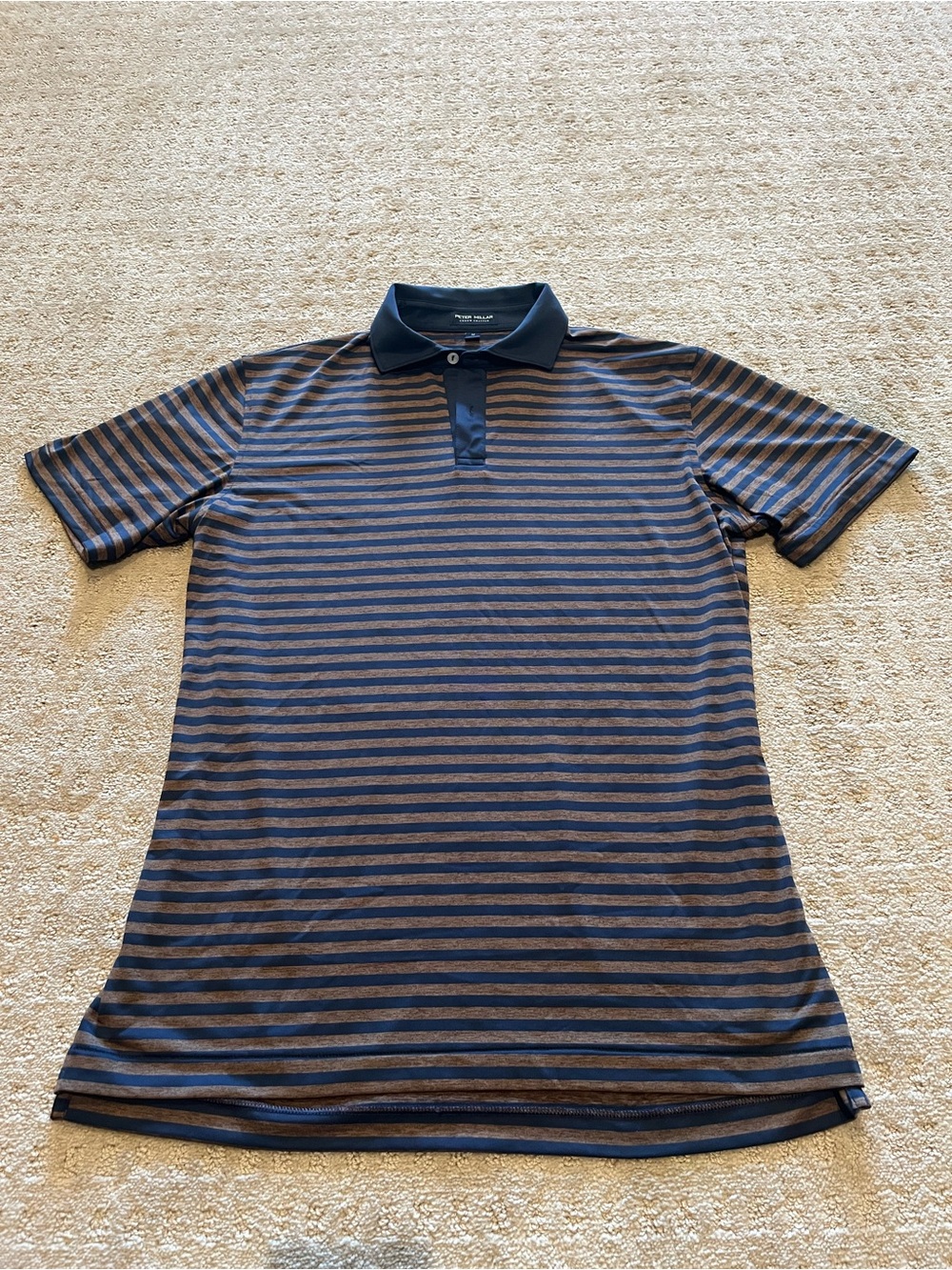 Peter Millar Navy and Brown Striped Polo